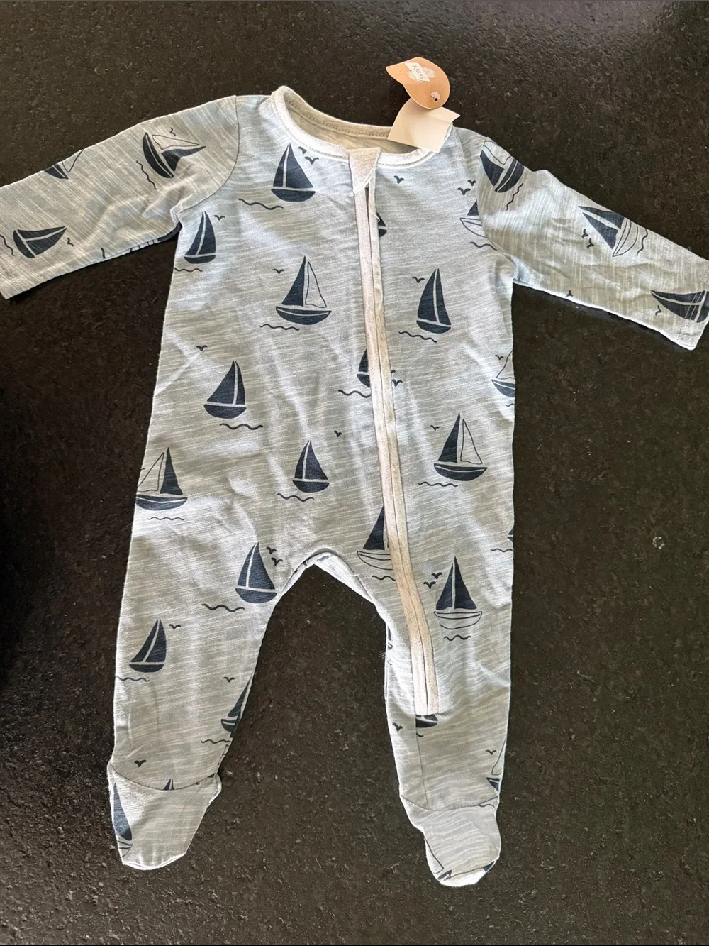 Mud Pie Light Blue Sailboat Footed One-Piece